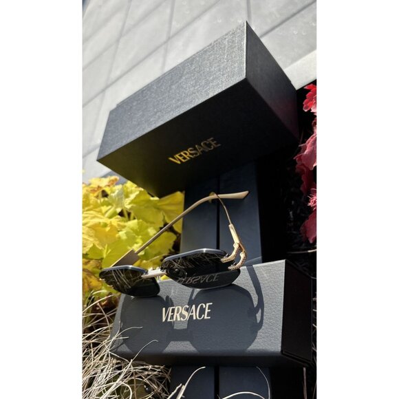 Versace VE2274 100287 Gold/Dark Grey Oval Women Sunglasses Authentic main image 8
